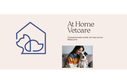 At Home Vet Care logo and image of veterinarian and pet