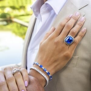 Platinum Blue Sapphire & Diamond Ring